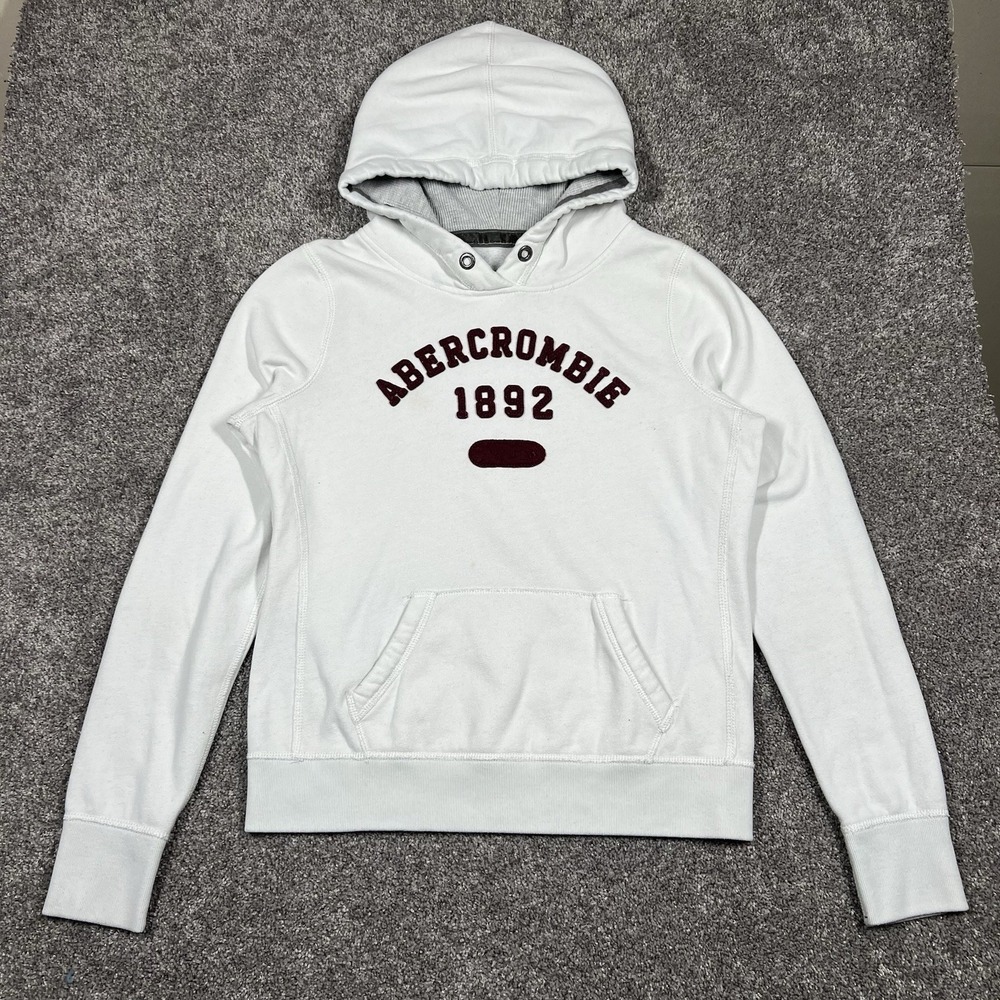 Abercrombie & Fitch Women's Size L White‎ Hoodie Sweatshirt Y2K Vintage Spellout